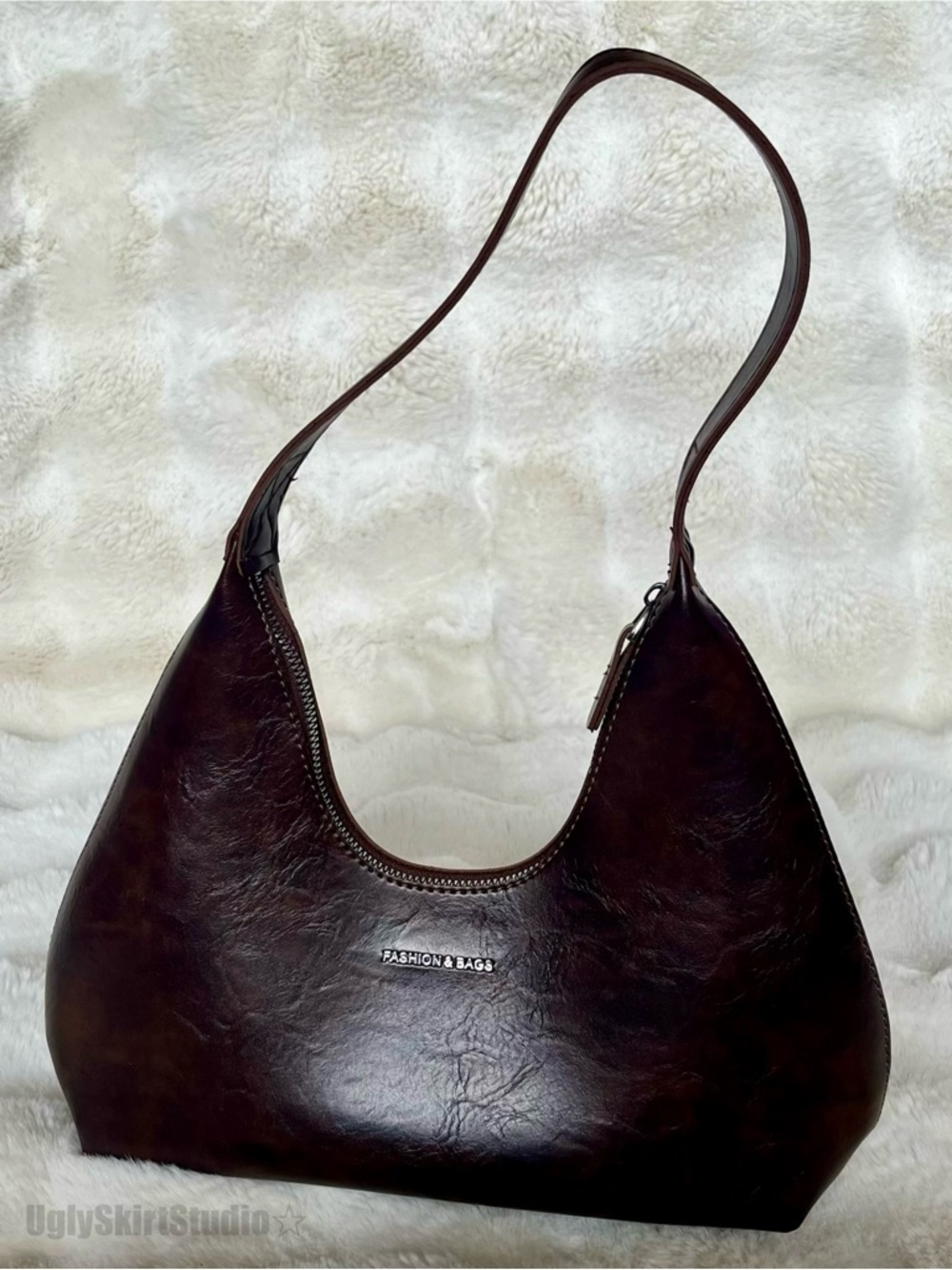 SHEIN Brown Slouchy Shoulder Bag Soft Faux Leather Hobo Purse Y2K Minimalist EUC